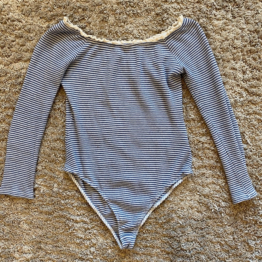 Urban outfitters stripped body suit w/ lace trim